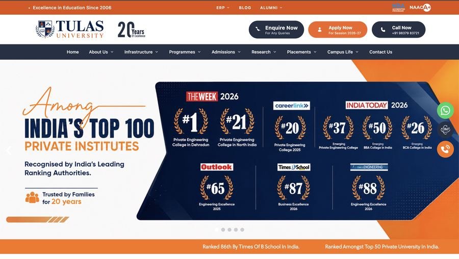 Tulas University website screenshot
